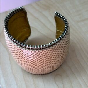 Ted Rossi tan snakeskin cuff bracelet/ fits wrist size 6.5 in/ silver to…